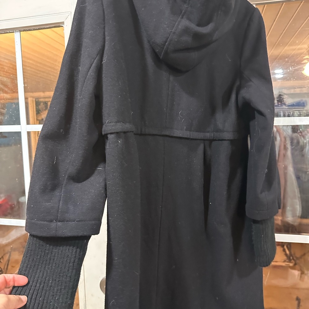 DKNY Wool Babydoll Coat with Knit Cuffs and Collar